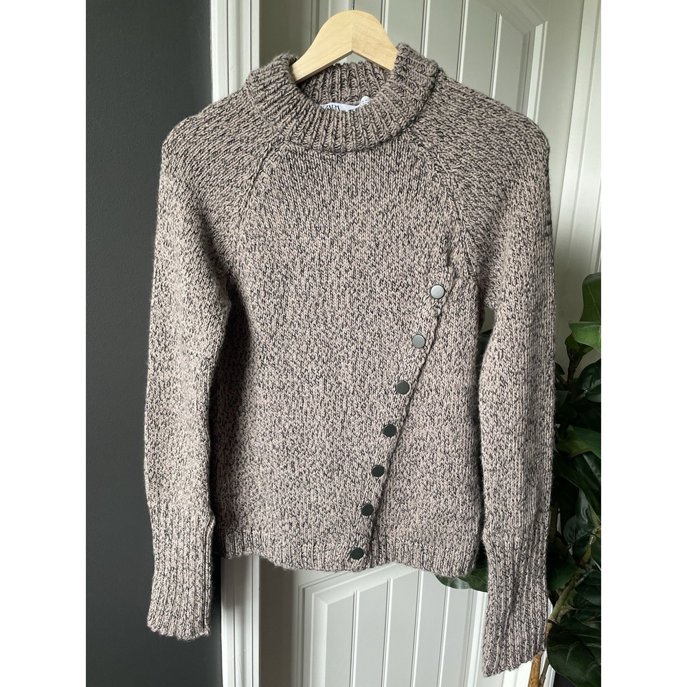 ZARA Sweater Asymmetric Functional Snaps Twisted Yarn Knit Marled Mock Neck M